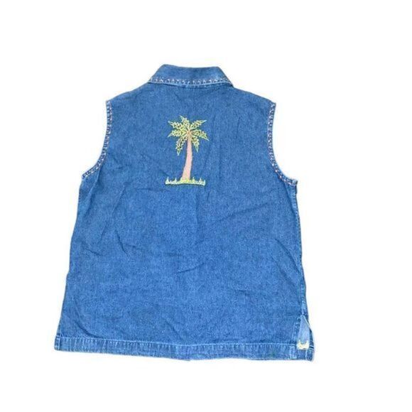 Life Style Vintage Denim Vest with Embroidered Monkeys and Palm‎ Trees - Picture 4 of 11